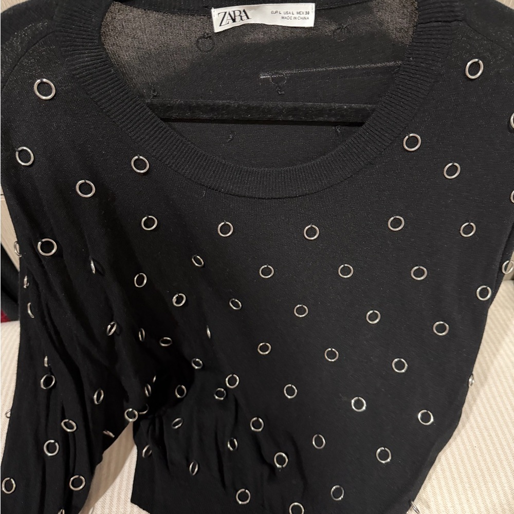 Zara Black Top with Metallic Eyelets
